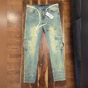 THRT Distressed Slim-Fit Cargo Jeans